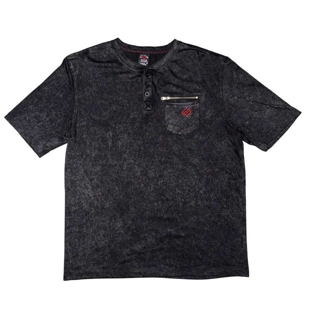 Enyce Acid Wash Henley Shirt Y2K Streetwear Gorpcore Skater Grunge Indie Sleaze